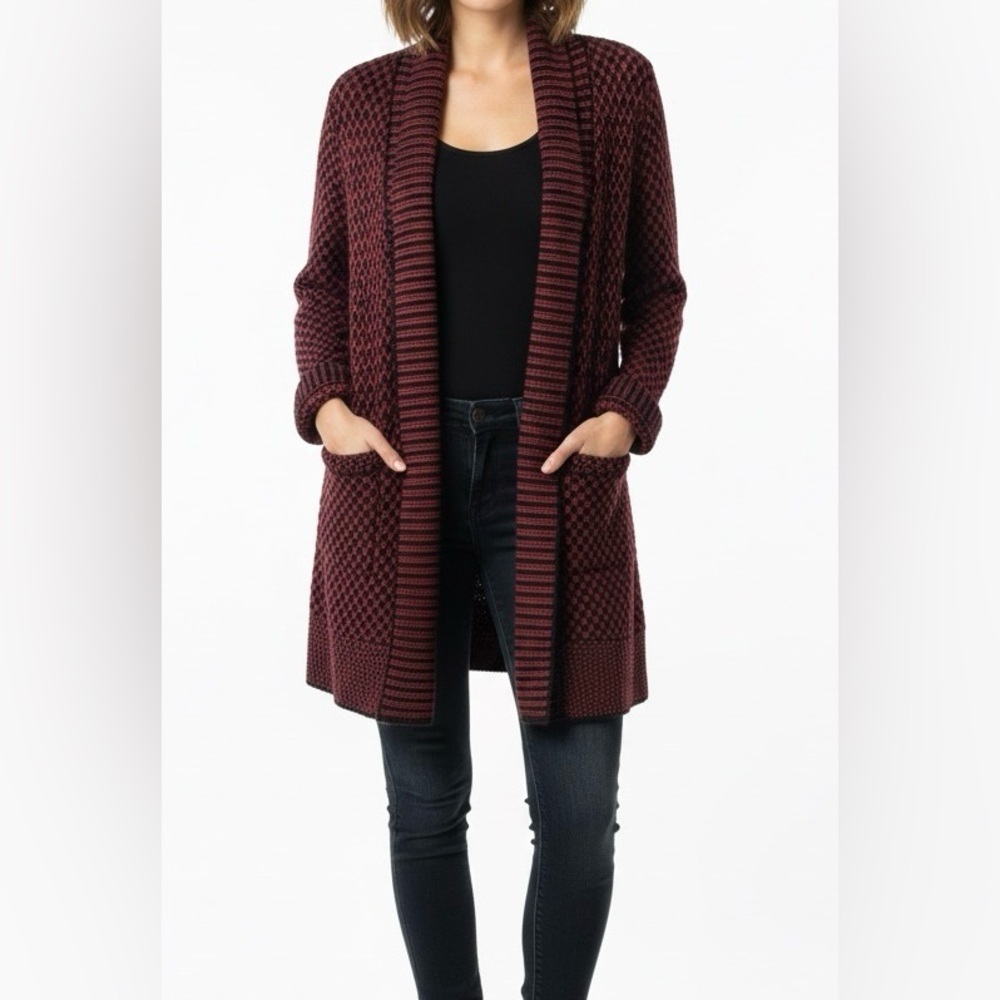 Matty Burgundy and Black Knit Cardigan